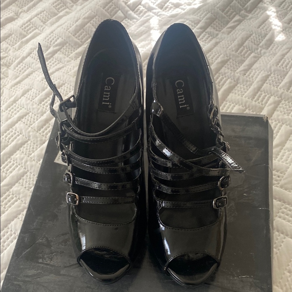 Cami NYC Black Stiletto Lace-Up Heels